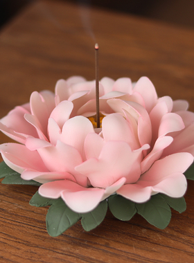 速发陶瓷手捏牡丹插线香花摆件手工瓷花客厅艺室桌面装饰花朵工茶