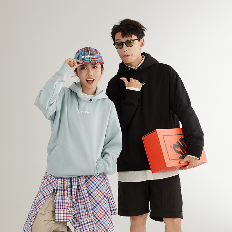 宽松美式春秋季连帽卫衣立体印花