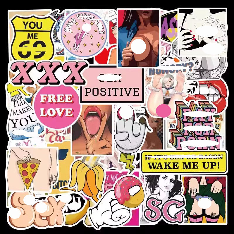 96张个性欧美潮流恶搞涂鸦贴纸笔记本电脑主机箱平板吉他滑板电动车