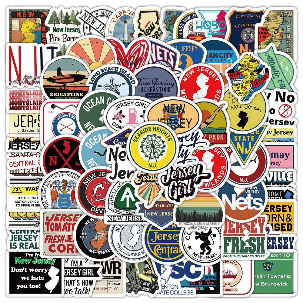 100张个性创意新款美国新泽西州旅行迷你小贴纸笔记本电脑平板吉他