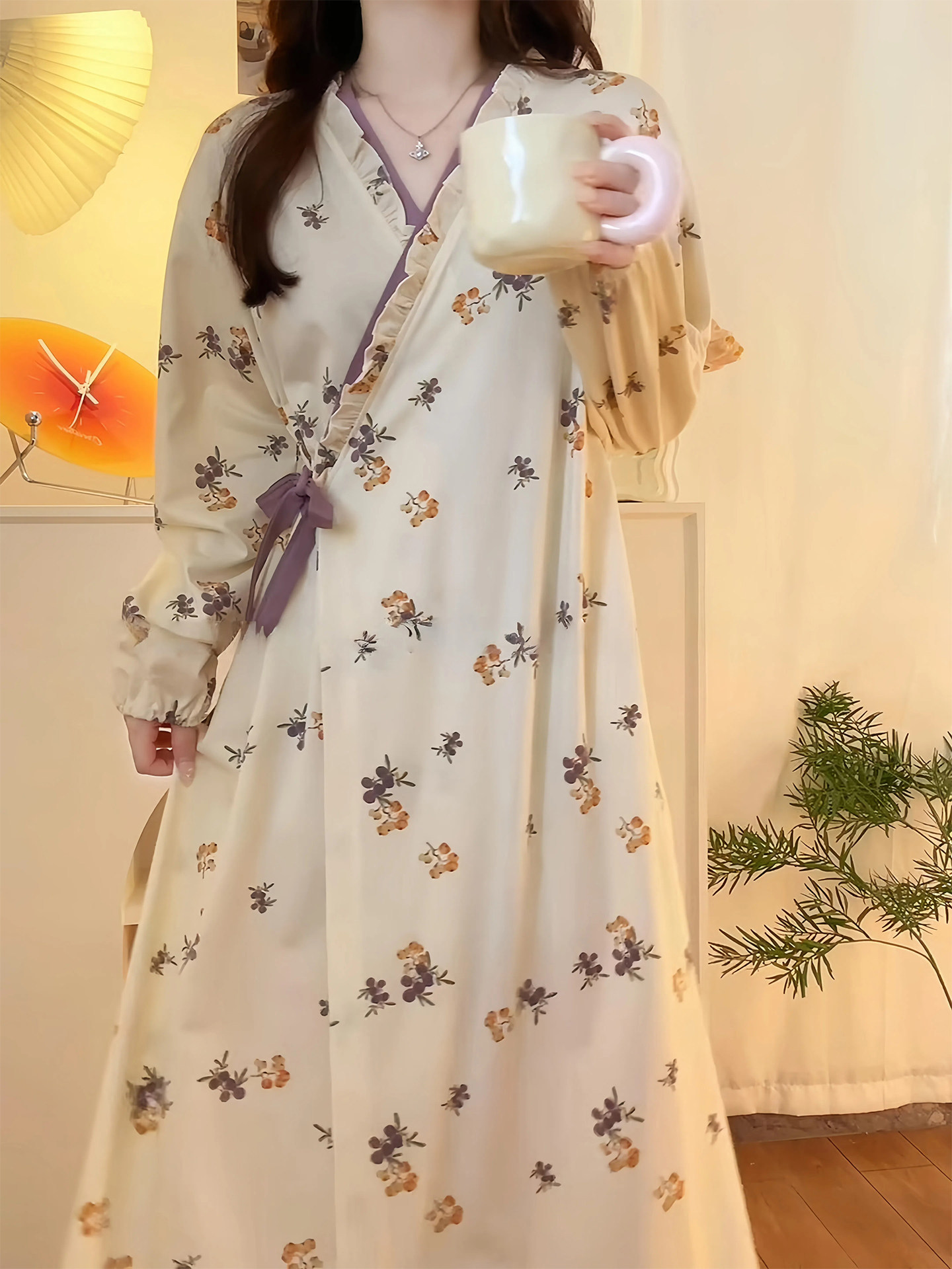 新中式睡衣女款夏2025新款国风睡袍高级长袖睡裙浴袍薄家居服春秋