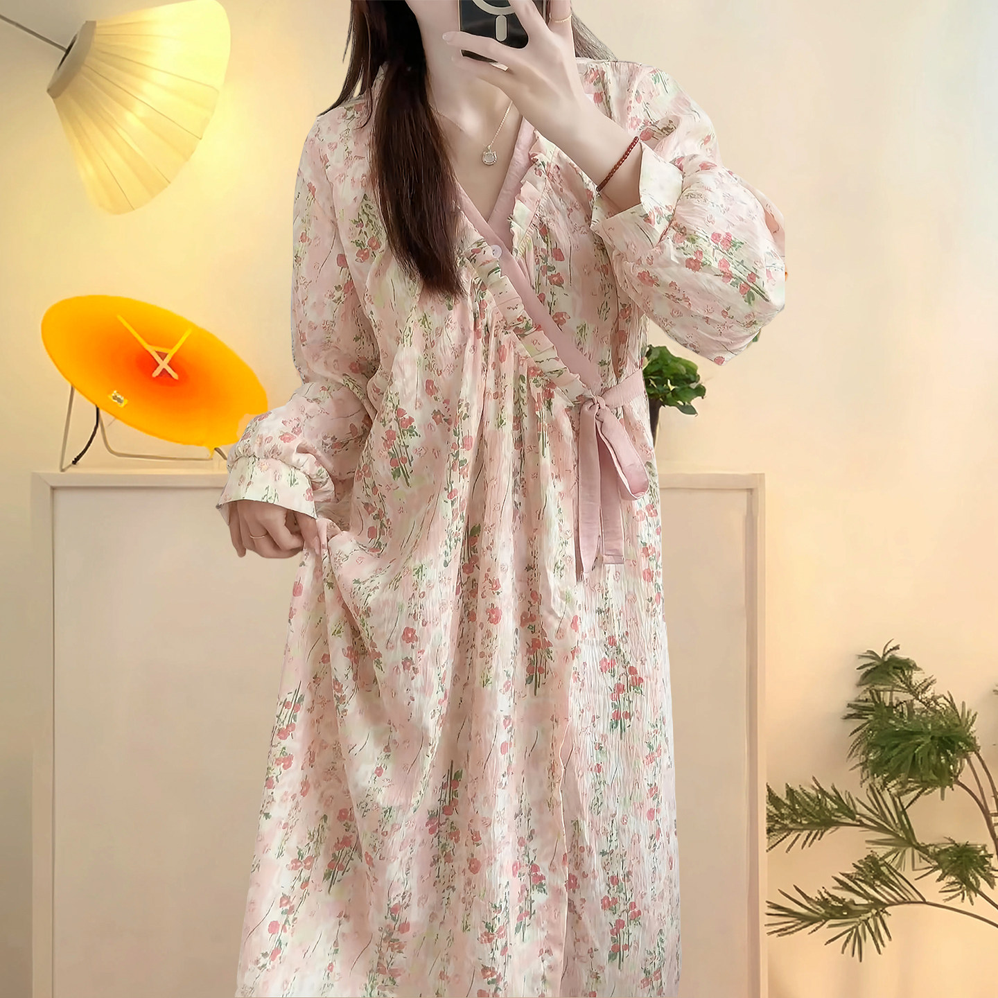新中式睡衣女春秋季2025新款长袖碎花睡袍国风睡裙浴袍家居服外穿