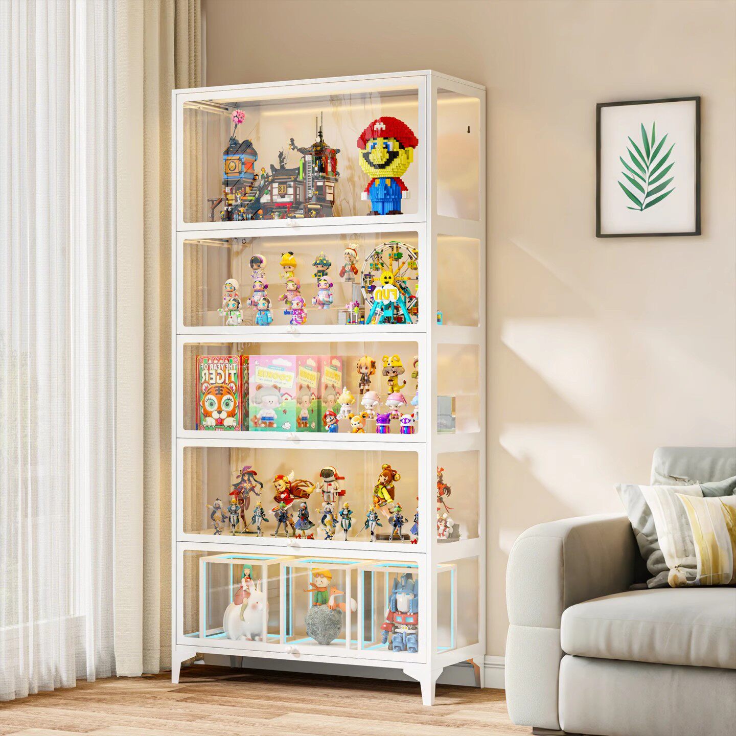 手办展示柜玻璃陈列柜痛柜钢制书柜展示架收纳柜子家用防尘储物柜