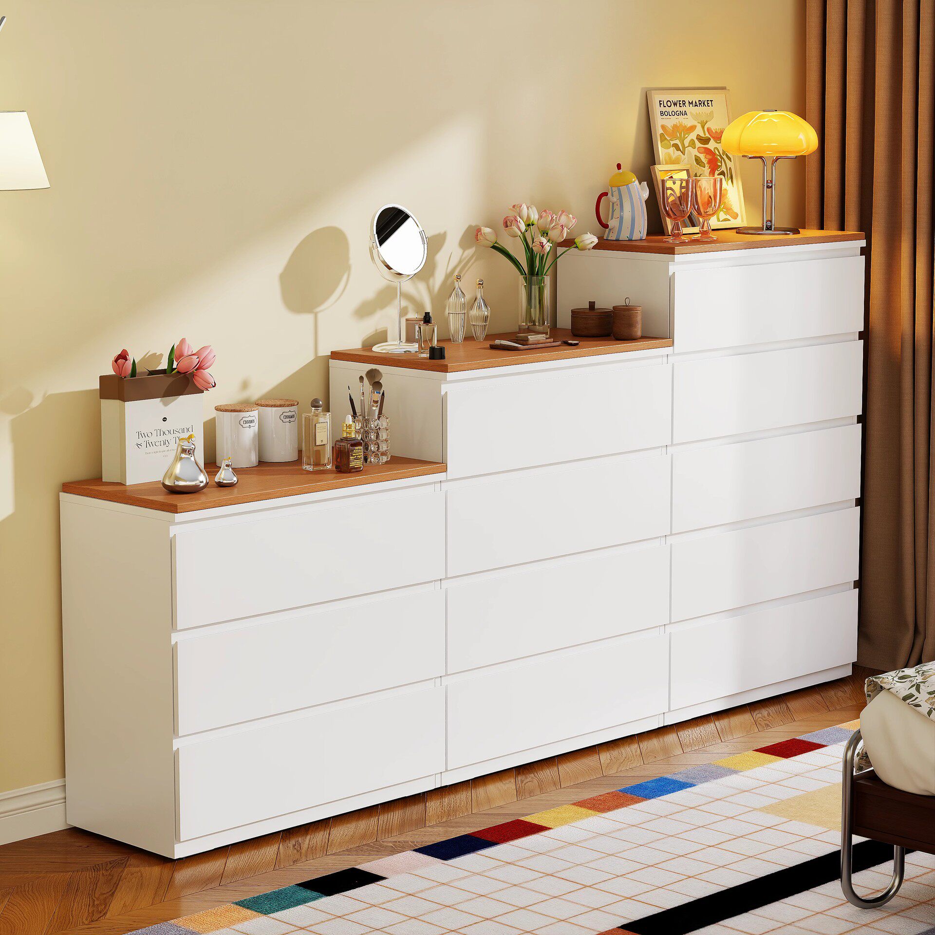 原木风钢制马尔姆斗柜带木板铁艺收纳柜抽屉柜客厅家用卧室储物柜