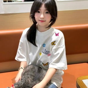 T恤上衣 中性风男女同款 夏季 新款 立体蝴蝶刺绣百搭时髦穿搭短袖