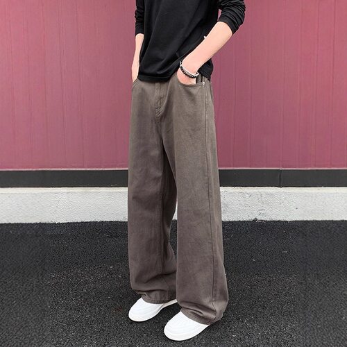 美拉德裤子棕色牛仔裤美式复古cleanfit直筒微喇叭长裤男直筒长裤