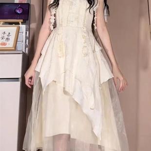 三亚绝美沙滩过膝长裙子 海边度假仙女裙收腰吊带连衣裙女夏新款