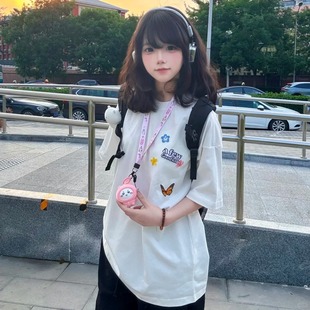 T恤上衣 蝴蝶刺绣百搭时髦中性风男女同款 夏季 新款 立体穿搭短袖
