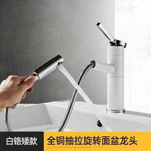 家用伸缩冷热台上盆浴室面盆洗脸盆万向龙头 全铜转动抽拉水龙头