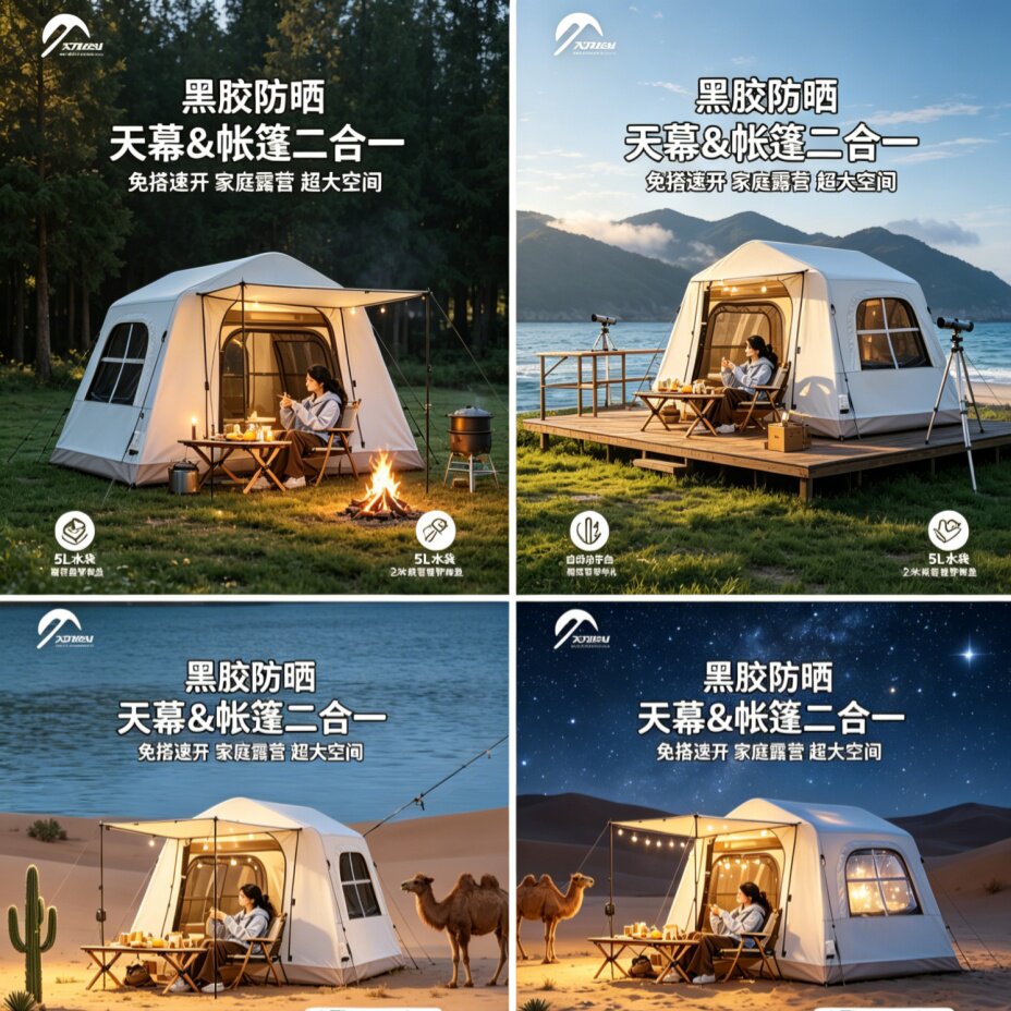 太力轻量化自动充气帐篷防晒防风过夜加厚屋脊天幕2025新款屋脊帐