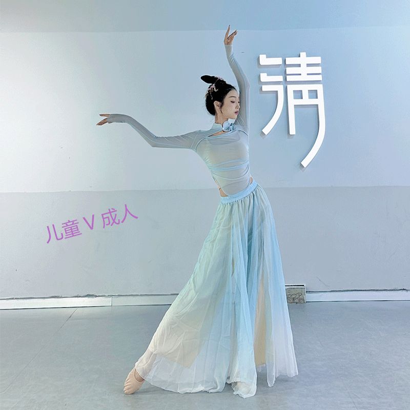 古典舞蹈套装仙气飘逸古风纱衣中国练功大摆裙演出服超仙舞蹈服