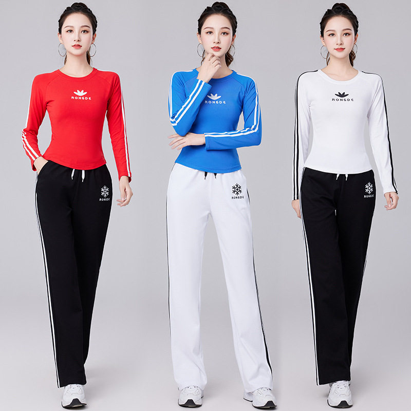 秋季新款运动套装t恤上衣长袖罗纹棉杨丽萍广场舞服装女舞蹈服装