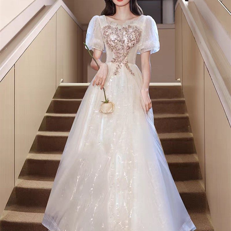 大码香槟色晚礼服胖mm高端轻奢小众200斤艺考宴会主持成人连衣裙