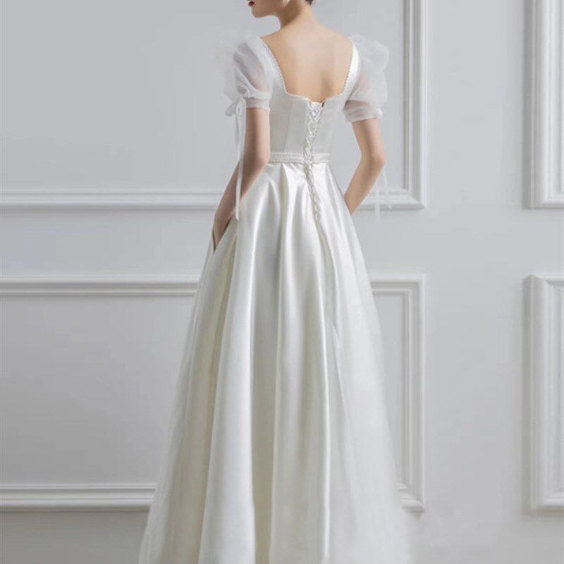 白色领证小礼服轻婚纱端庄洋装登记小白裙气质日常缎面订婚连衣裙