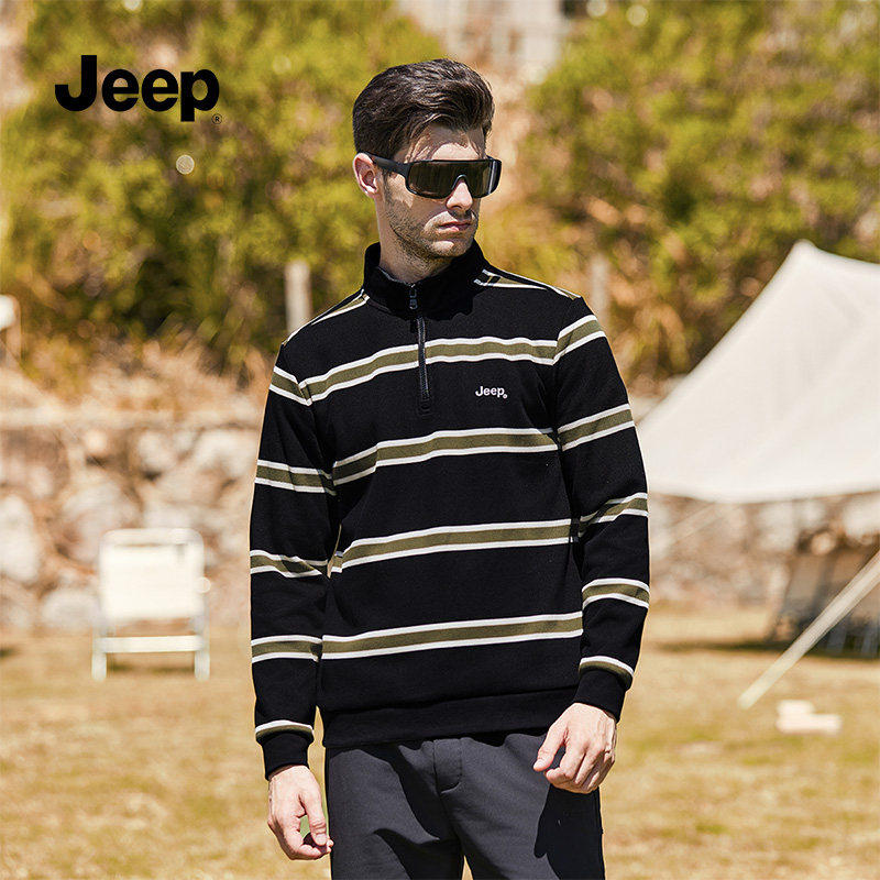 jeep吉普官方男士卫衣条纹立领半拉链长袖T恤2025秋季新款K,男装,卫衣,淘宝优惠券,粉丝福利购,淘宝优惠卷