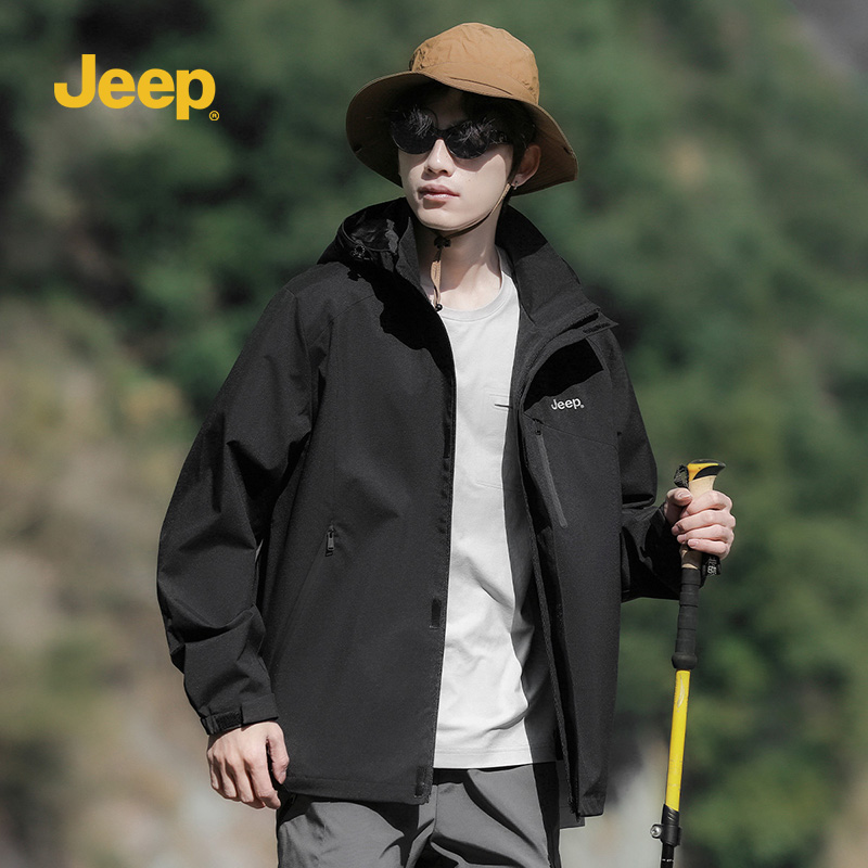 jeep吉普官方冲锋夹克男春秋季2025新款户外防风风衣登山服外套 K