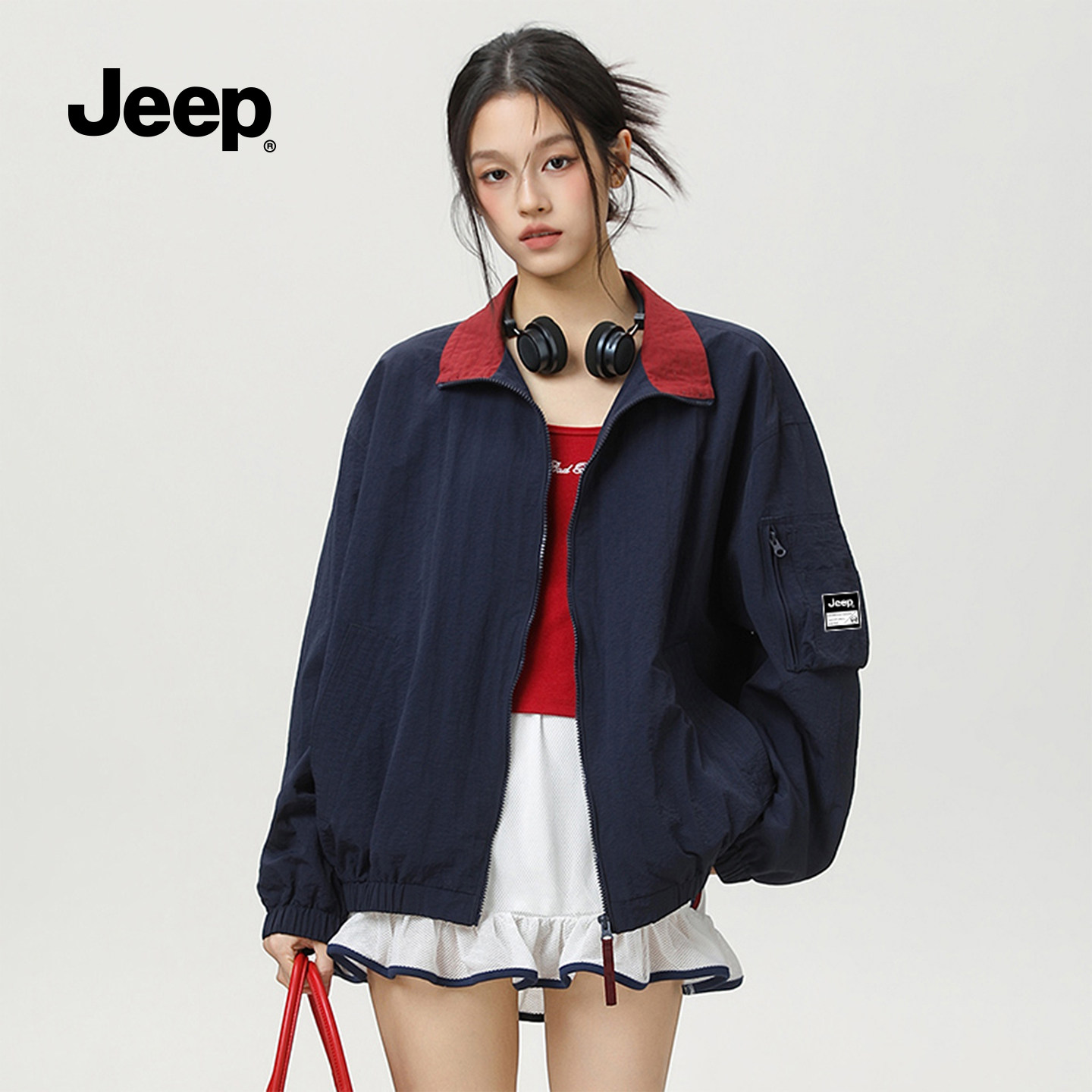 JEEP吉普工装外套女款翻领上衣2026春季新款长袖夹克男宽松百搭S