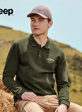 jeep吉普宽松翻领POO衫休闲上衣服男士春秋款男款长袖t恤男装K
