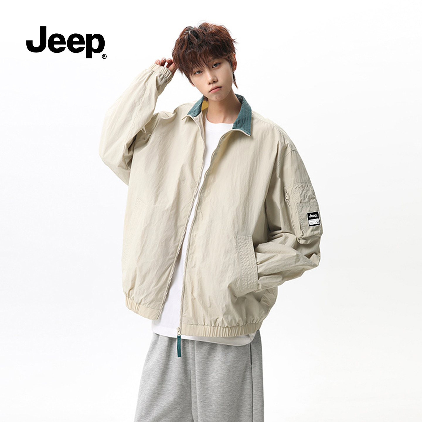 JEEP/吉普男款美式复古翻领夹克2026春季新款宽松百搭休闲外套S