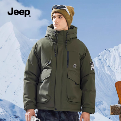 jeep吉普冬季男士冲锋羽绒服2024新款户外连帽加厚保暖外套男款S