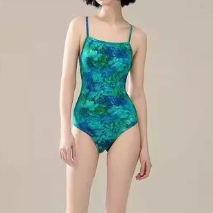 6017梦幻蓝朵夏季 女士交叉美背竞速游泳低叉包臀连体三角泳衣 时尚