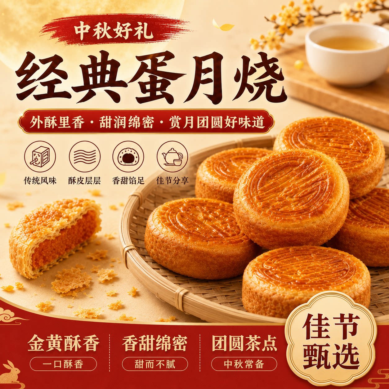 蛋月烧月饼官方旗舰店蛋糕皮月饼松软多口味正宗传统老式软皮糕点