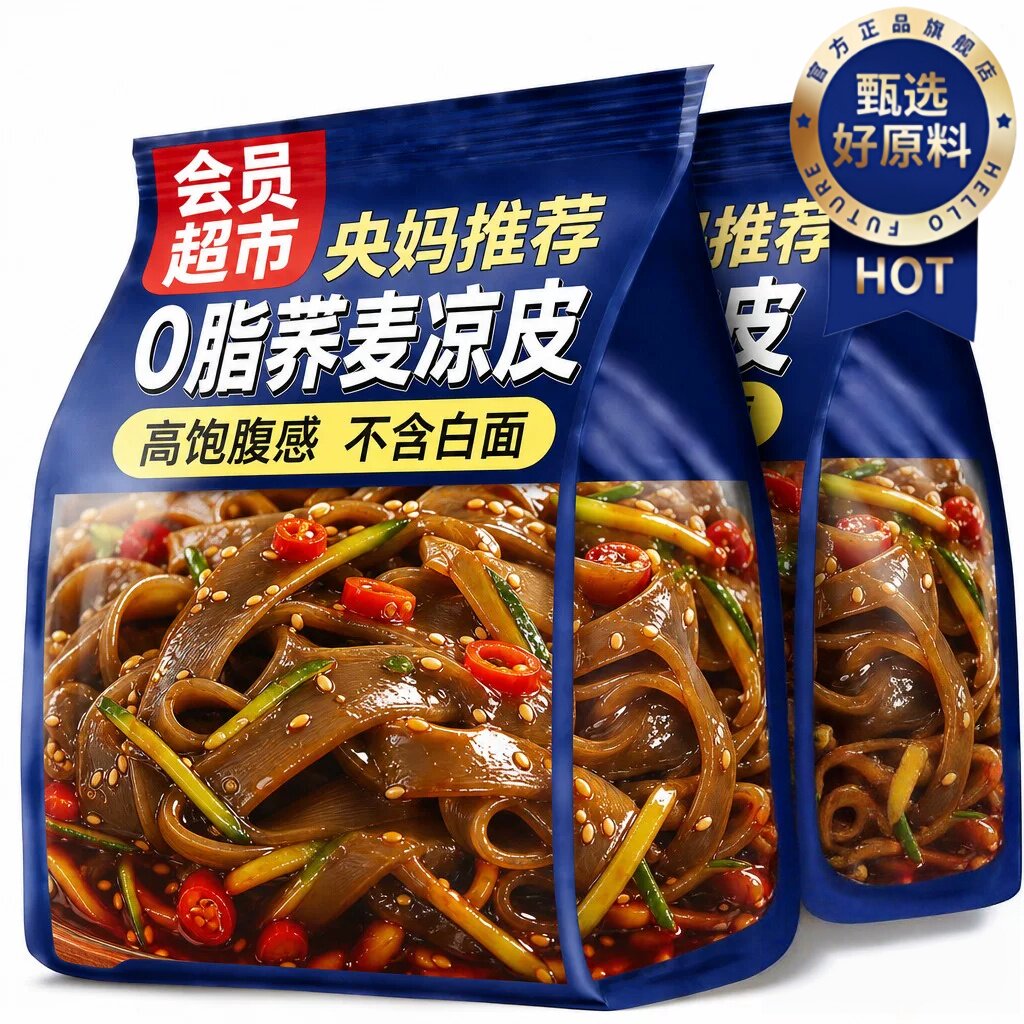无添加正宗荞麦凉皮面皮0脂肪免煮带料包官方旗舰店全麦麻酱散装