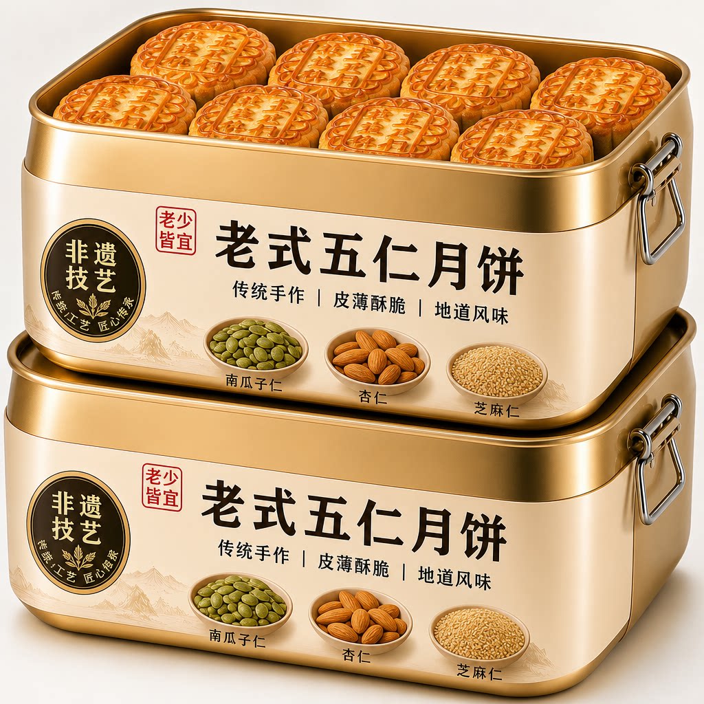 传统老式五仁月饼官方旗舰店广式纯手工中秋送礼品解馋糕点礼盒装