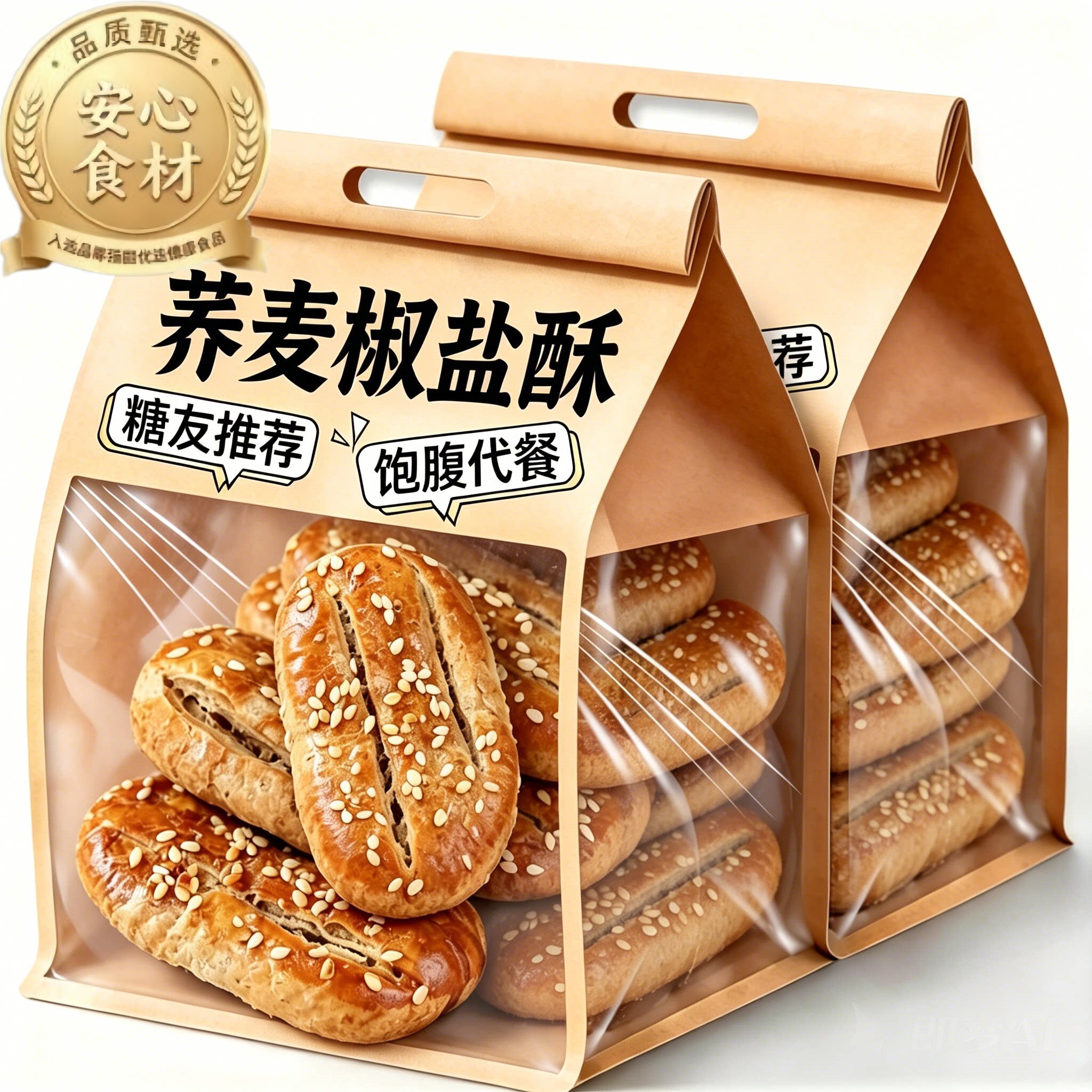 荞麦椒盐酥牛舌饼咸味饼干无蔗糖零食独立包装尿人健康专用旗舰店