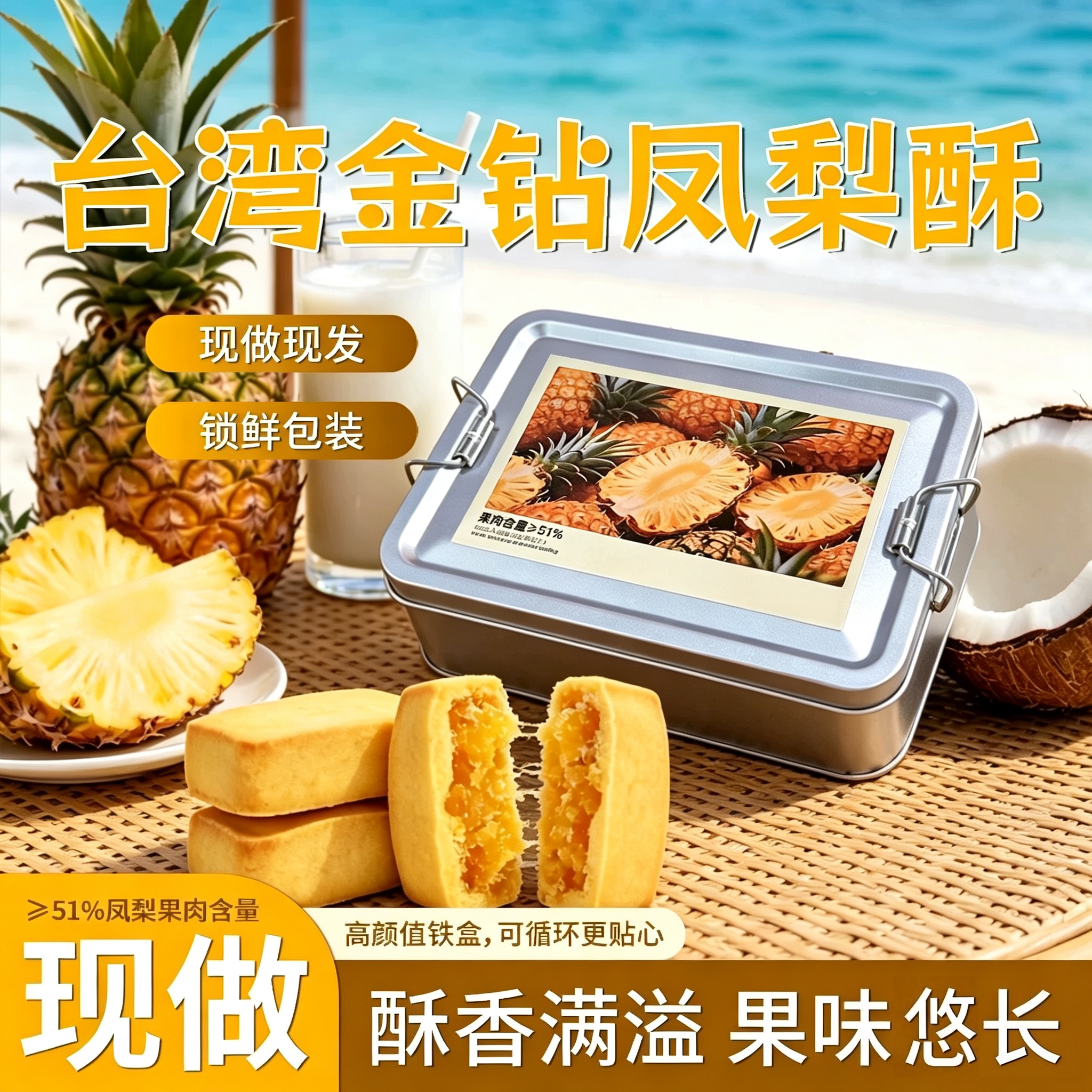 金钻凤梨酥小铁盒装厦门特产传统中式糕早餐零食休闲小吃整箱批发