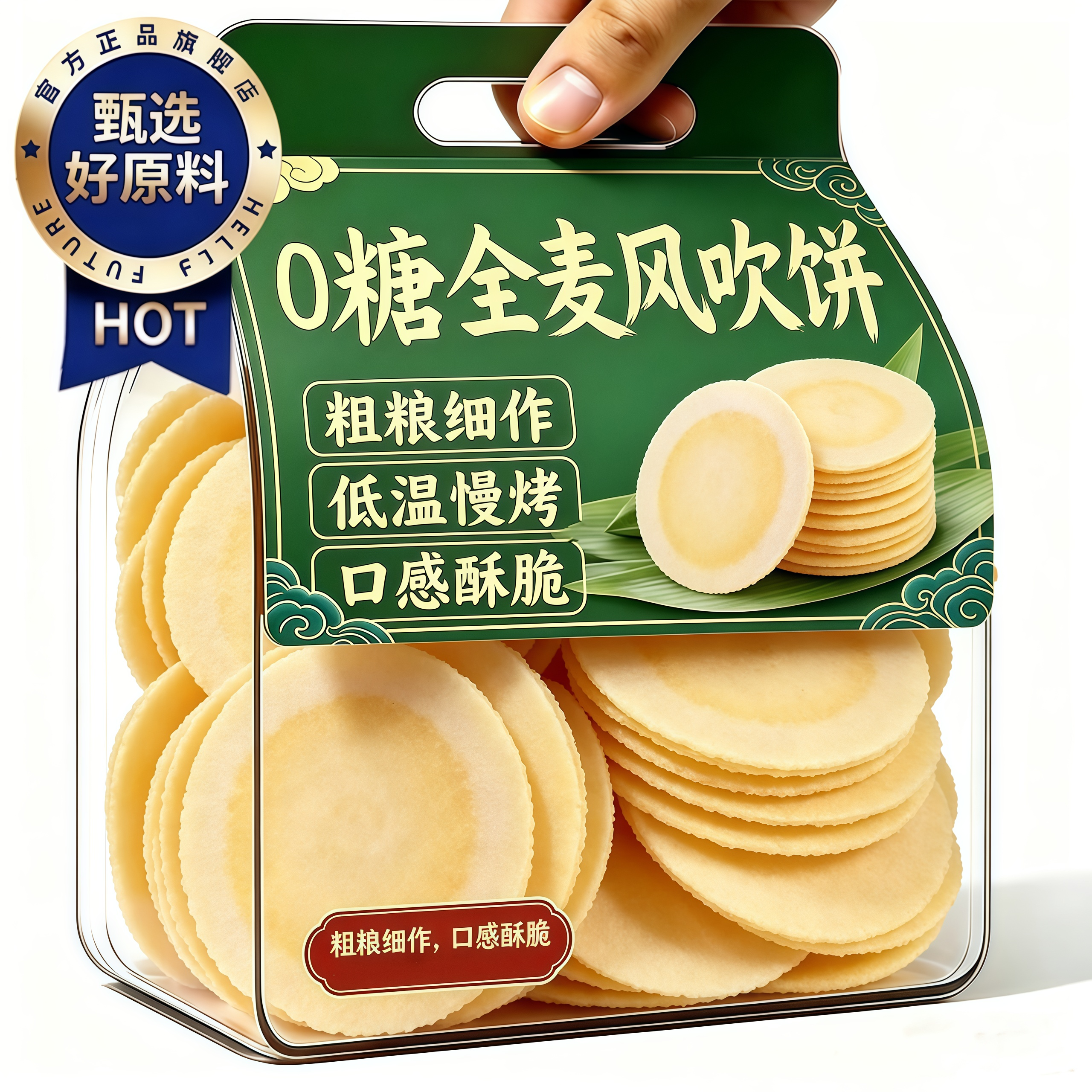 全麦风吹饼官方旗舰店正宗无糖糖尿人专用食品零食粗粮薄脆饼干