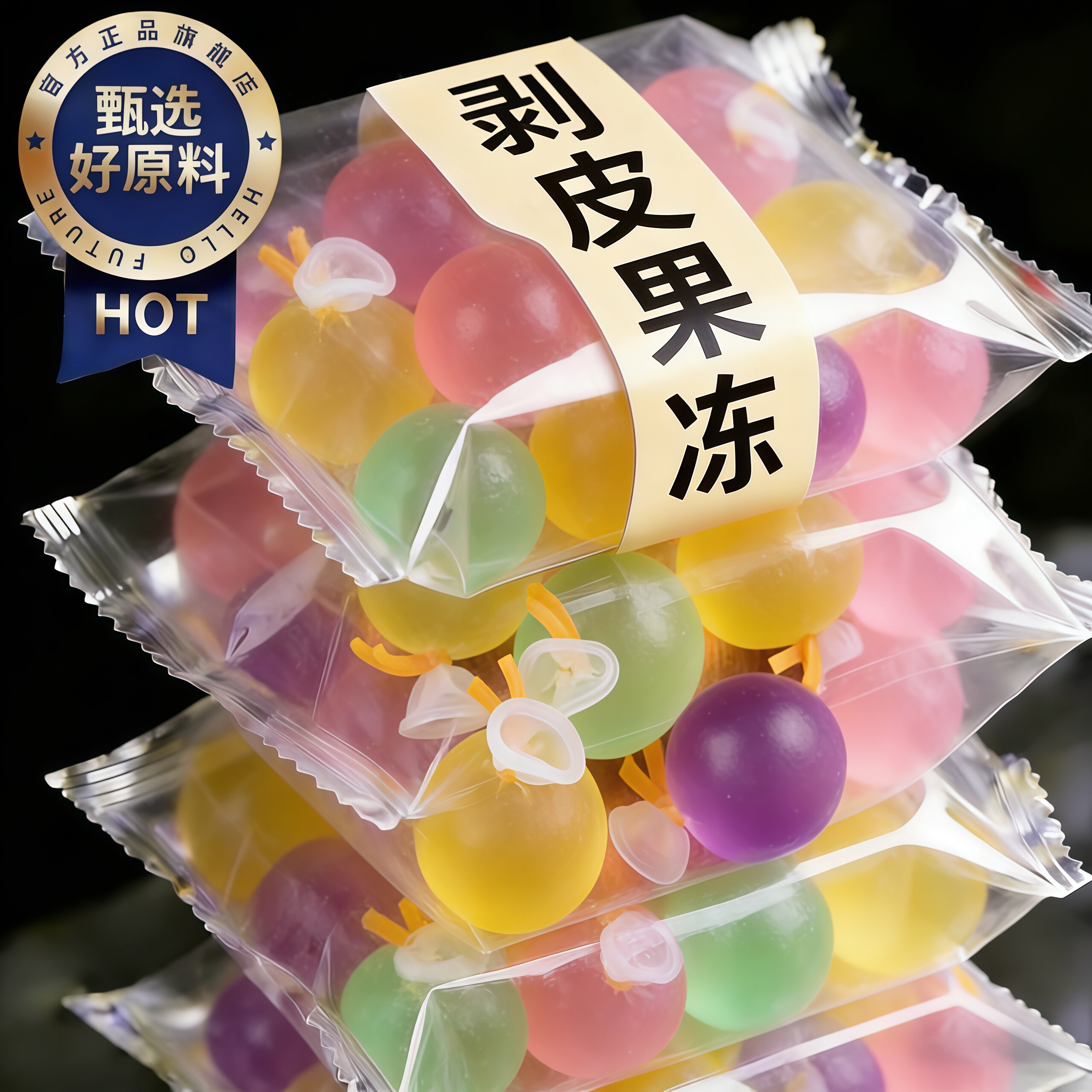 爆皮果冻扎破气球丸子网红巨峰葡萄多种口味水果冻休闲零食旗舰店