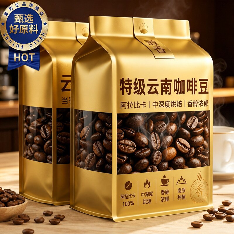 云南小粒咖啡豆特浓新鲜烘焙浓缩图片