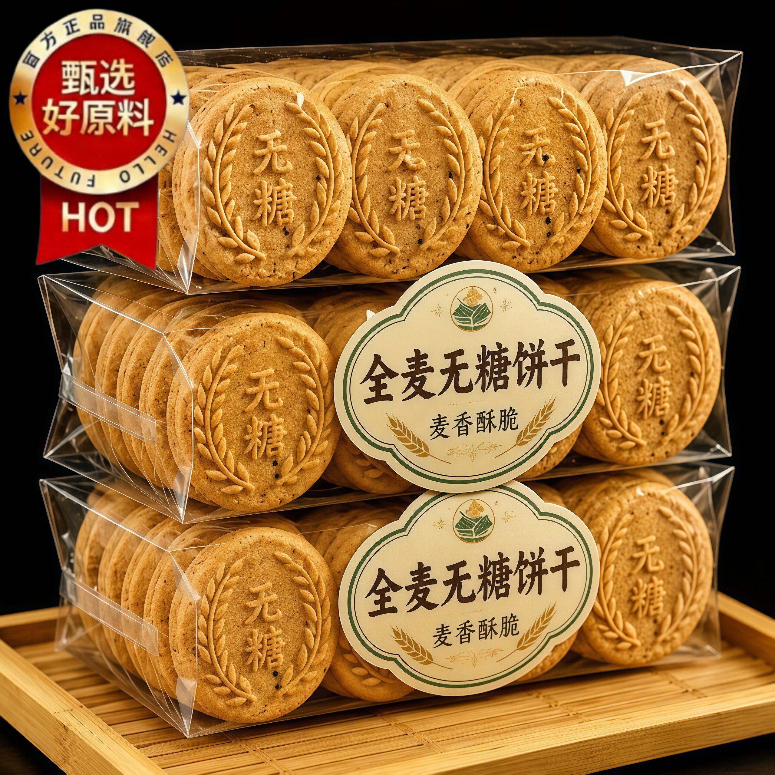无糖全麦谷物饼干五谷杂粮燕麦消化饼干饱腹代餐营养健康休闲零食