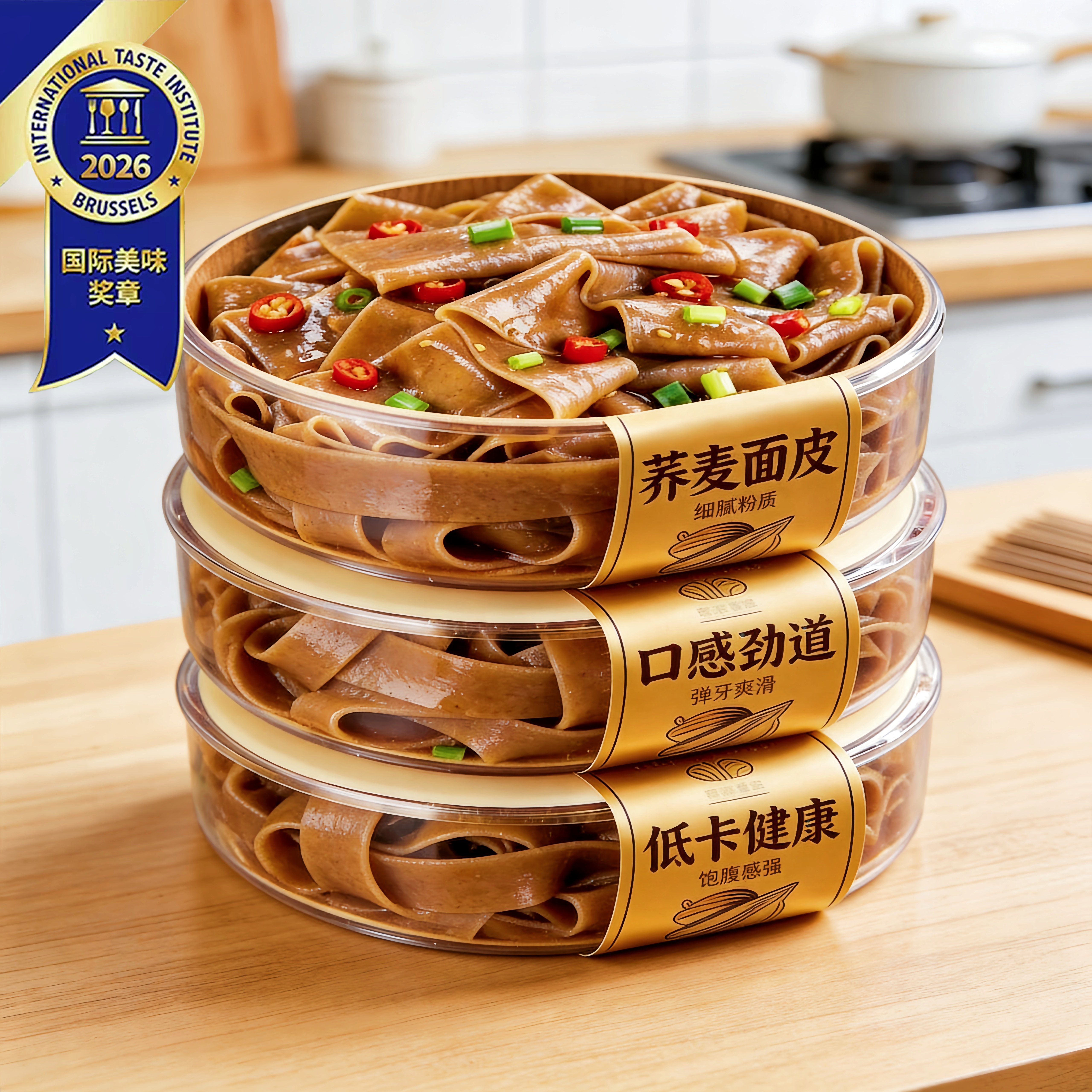 荞麦面皮免煮非油炸肪低减粗粮带料包面饼肥代餐主食泡面凉皮