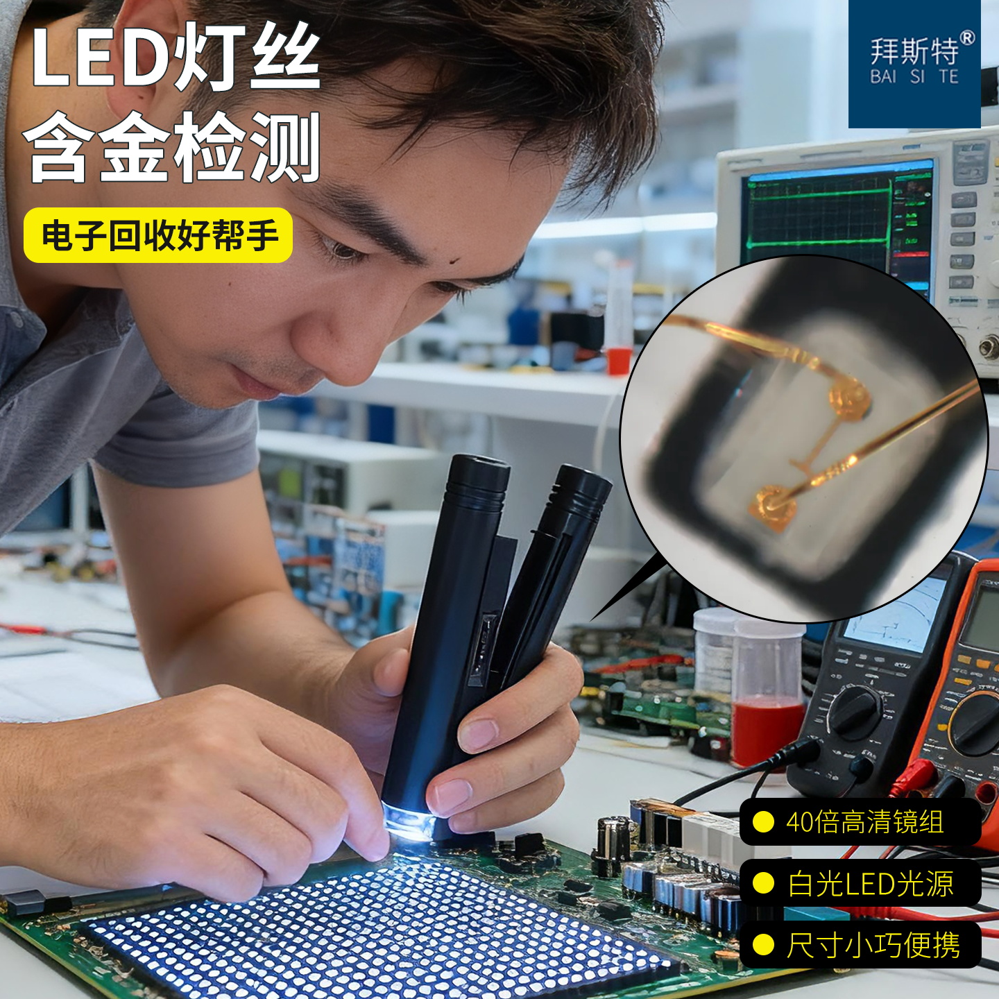 拜斯特40倍LED灯珠灯路放大镜