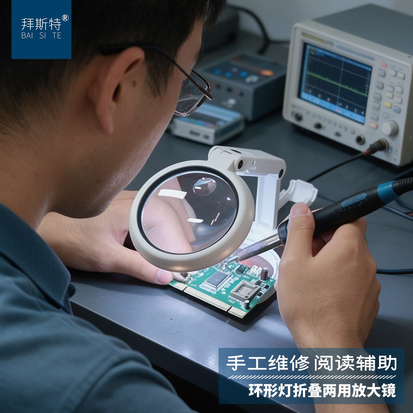 手持台式可折叠8LED灯放大镜USB插电看书阅读维修手工10倍