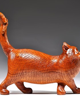 花梨木雕猫摆件实k木动物可爱小猫红木家居客厅装饰工艺品开业送