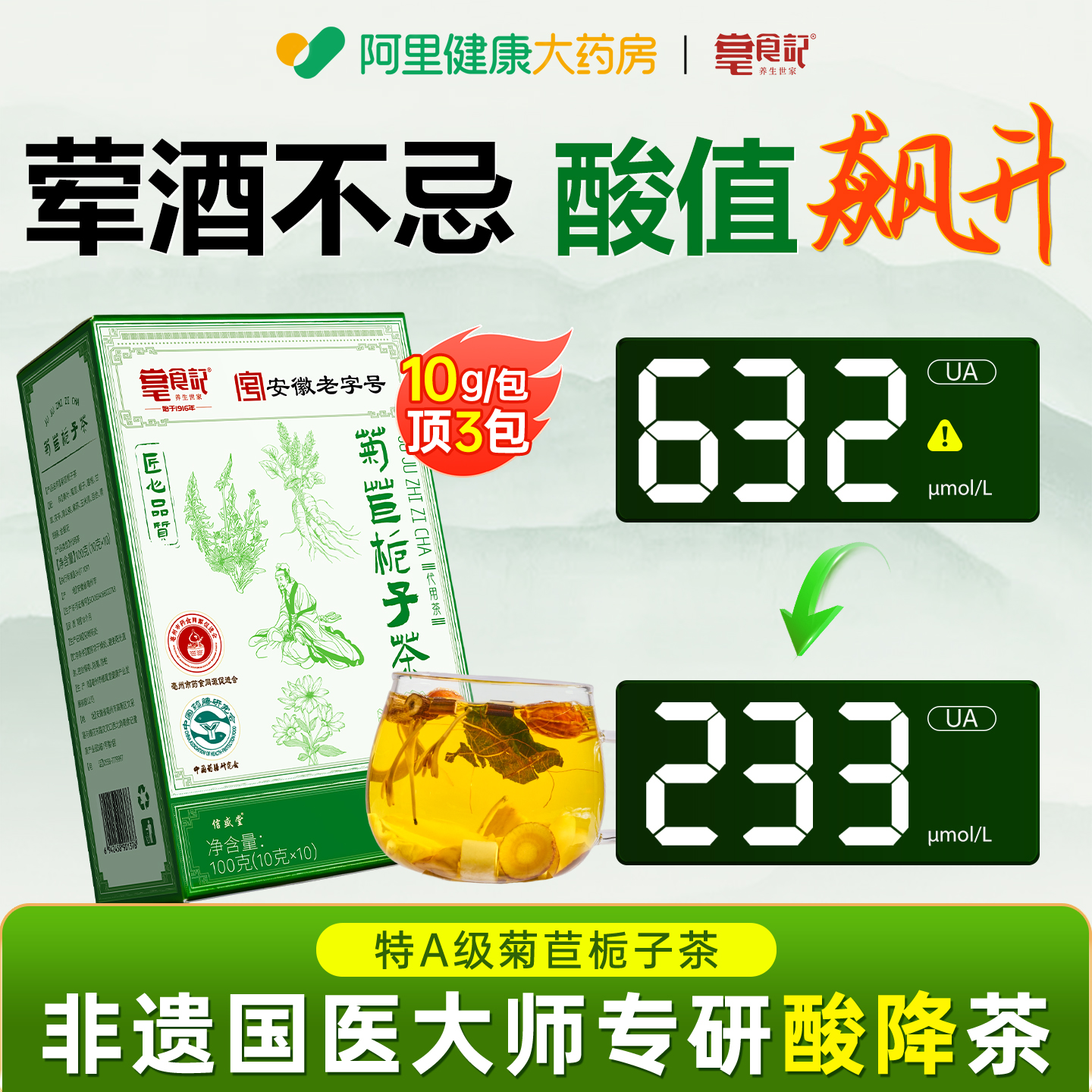 菊苣栀子茶茯苓酸葛根百合绛尿高通风痛养生茶溶石去结晶特效专用