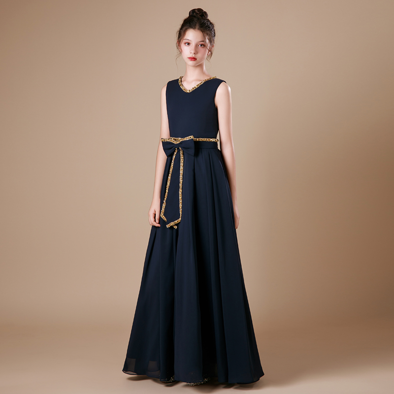 少女大童钢琴演奏管弦乐团队表演出晚礼服高端小提琴比赛雪纺长裙