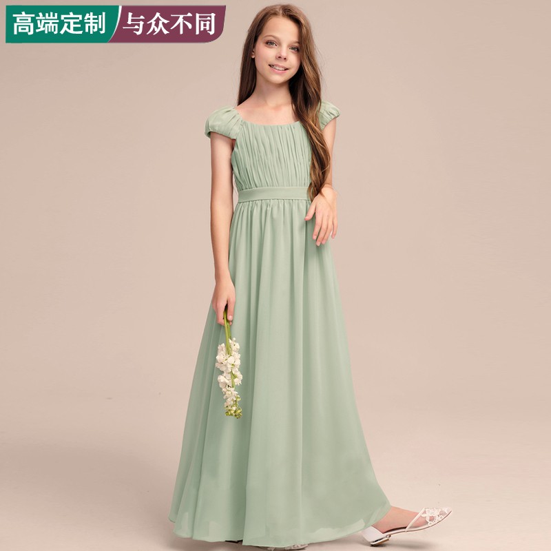 高端儿童雪纺连衣裙女中大童主持人钢琴小提琴考级表演出晚礼服装