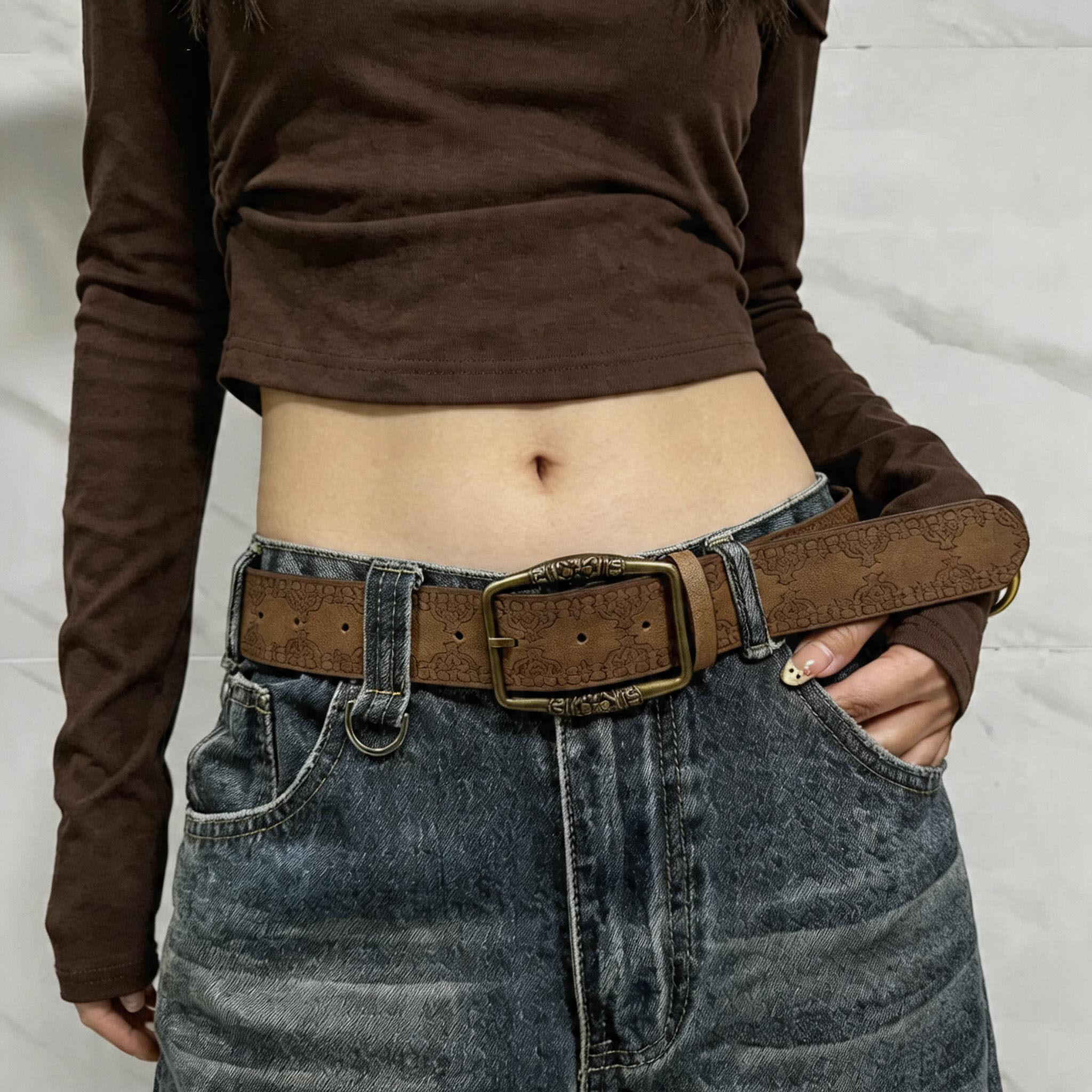 2026新款美式皮带女款高级感棕色男黑色腰带百搭复古辣妹配牛仔裤