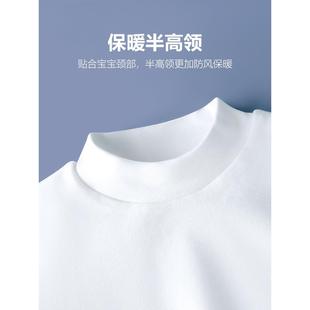 内搭纯棉男女童保暖长袖 儿童白色半高领加绒打底衫 T恤纯白色秋衣