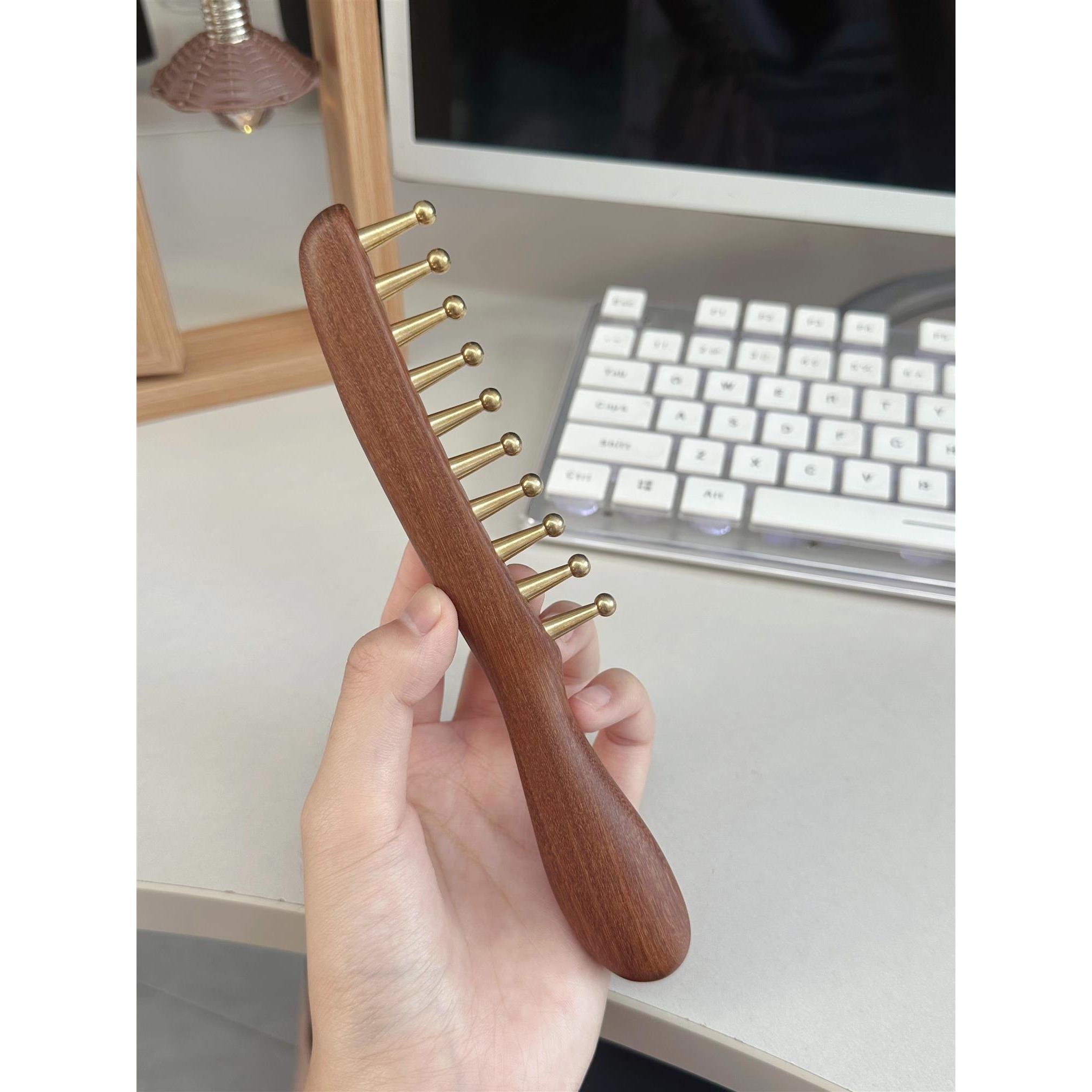 【神器】黄铜梳子头部按摩头皮经络疏通拨筋棒大齿梳子头皮女