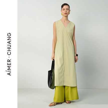 AIMER CHUANG/爱慕创空影V领直身连衣裙25年春夏新款CA831771