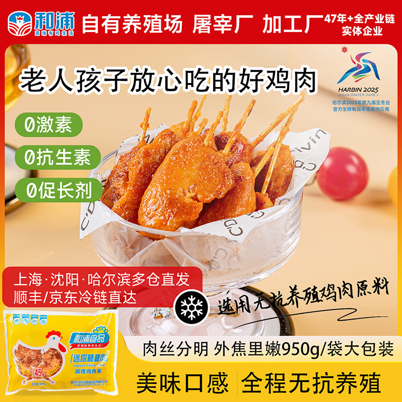 和浦牙签肉冷冻半成品里脊肉奥尔良油炸鸡肉串迷你棒棒肉950g/袋