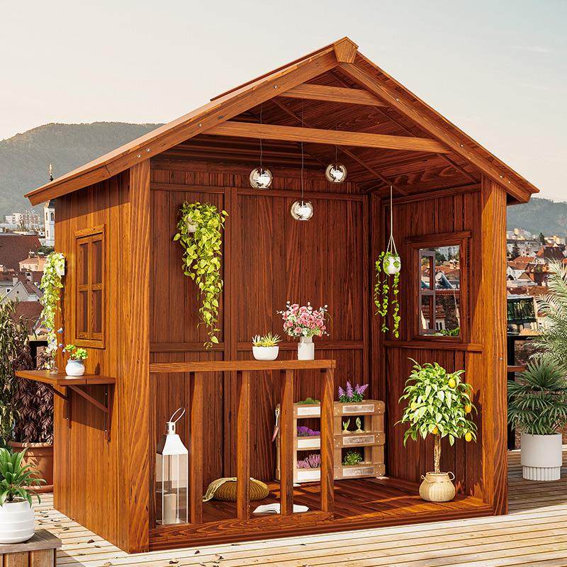 屋顶花园防腐木凉亭组装庭院移动木头小木屋户外温室院子工具房