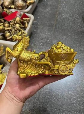 纯铜马拉车家居客厅玄关办公室工艺品旺财招财金马摆件马上有钱箱