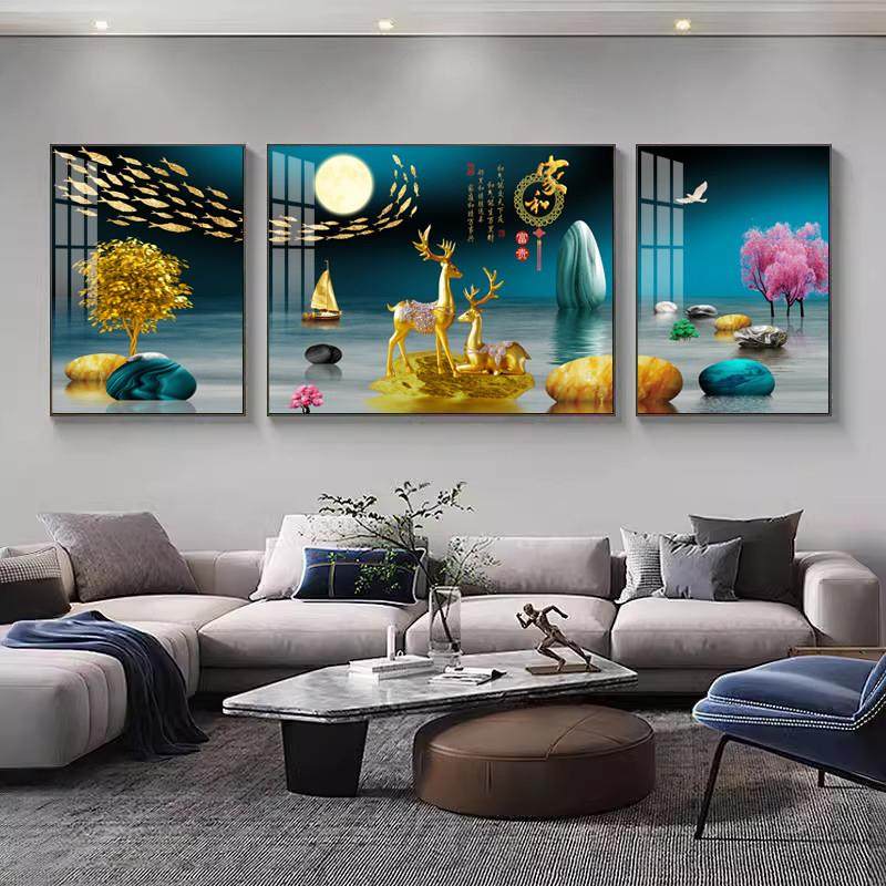 客厅装饰画沙发背景墙挂画现代简约轻奢时尚大气三联晶瓷家和壁画,家居饰品,现代装饰画,淘宝优惠券,粉丝福利购,淘宝优惠卷