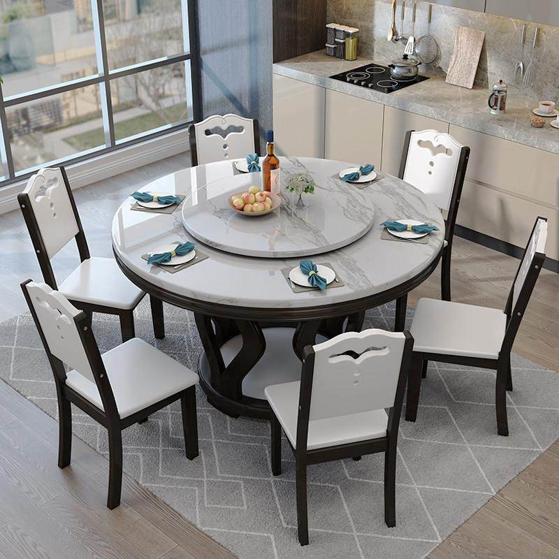 大理石餐桌椅组合现代简约吃饭桌子家用圆形带转盘电磁炉实木圆桌,住宅家具,大理石餐桌,淘宝优惠券,粉丝福利购,淘宝优惠卷